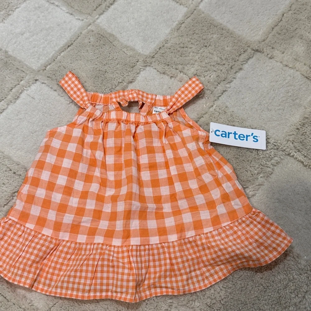 Carter's Orange & White Gingham Peplum Top